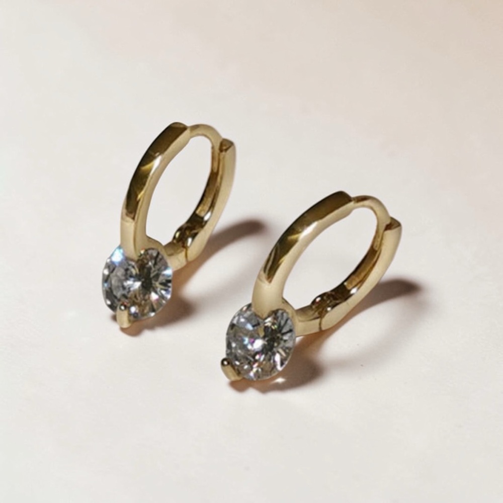 925 Sterling Silver Gold Huggie Hoop Earrings with Cubic Zirconias - NWOT